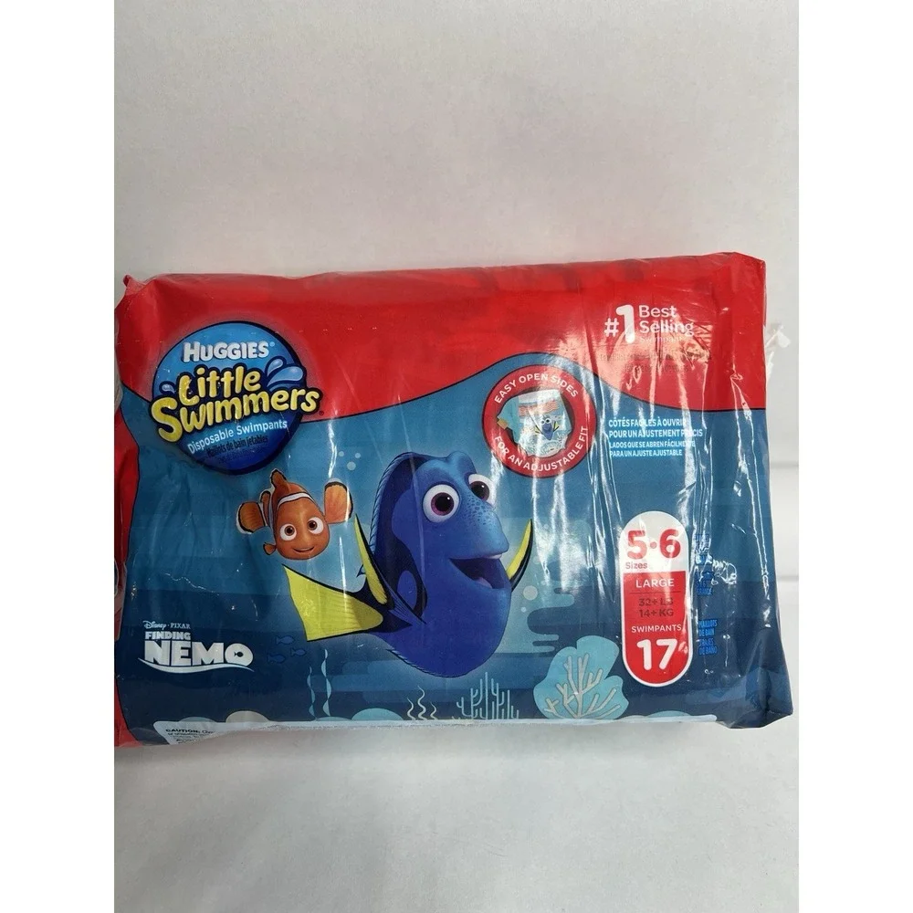 Huggies Little Swimmers Dory Nemo 5-6 L 32 Lbs 17 Ct New Waterproof Swim Diapers